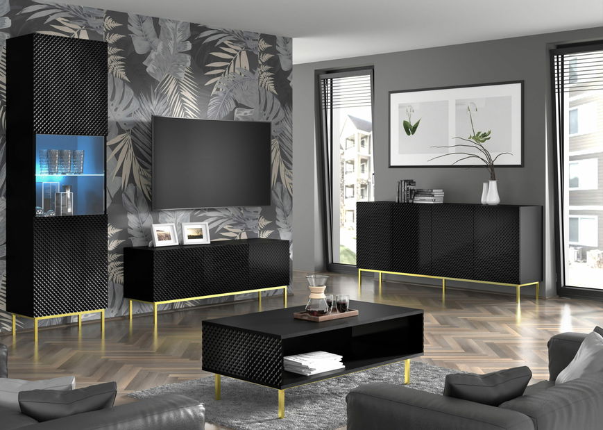 TV skříňka/stolek C 3D 150 Rowanna (černá lesklá)