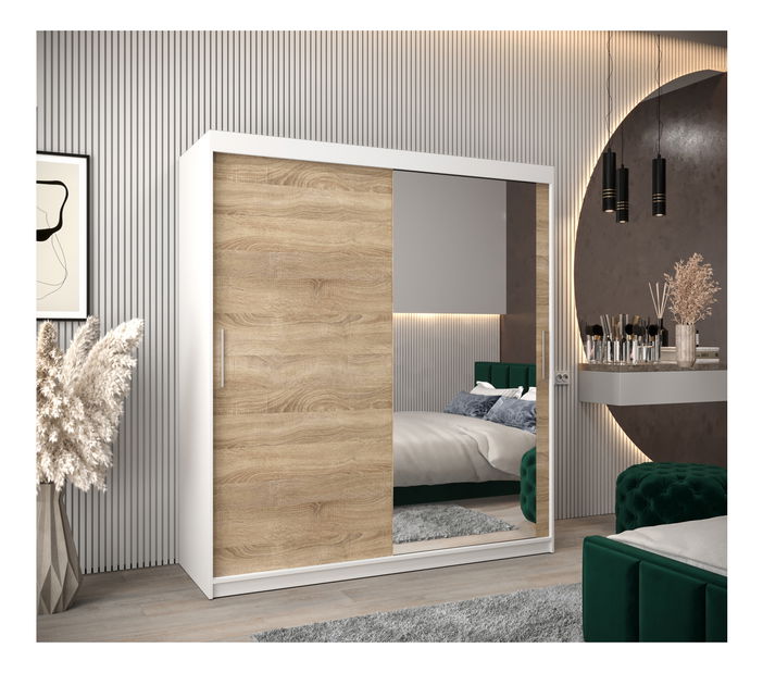 Šatní skříň 180 cm Toki 2 (Bílá matná + Dub sonoma)