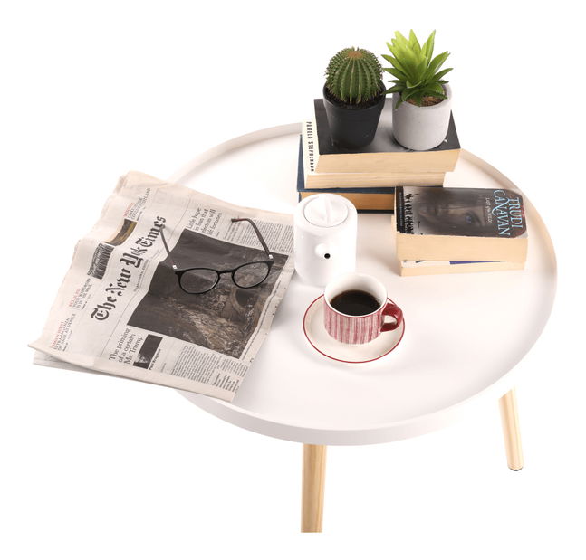 Příruční stolek Sansay (bílá + přírodní)