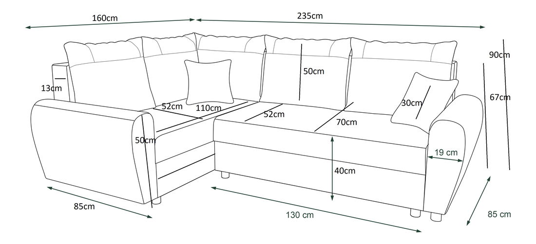 Rohová sedací souprava Fleur Plus (černá + šedá) (L)