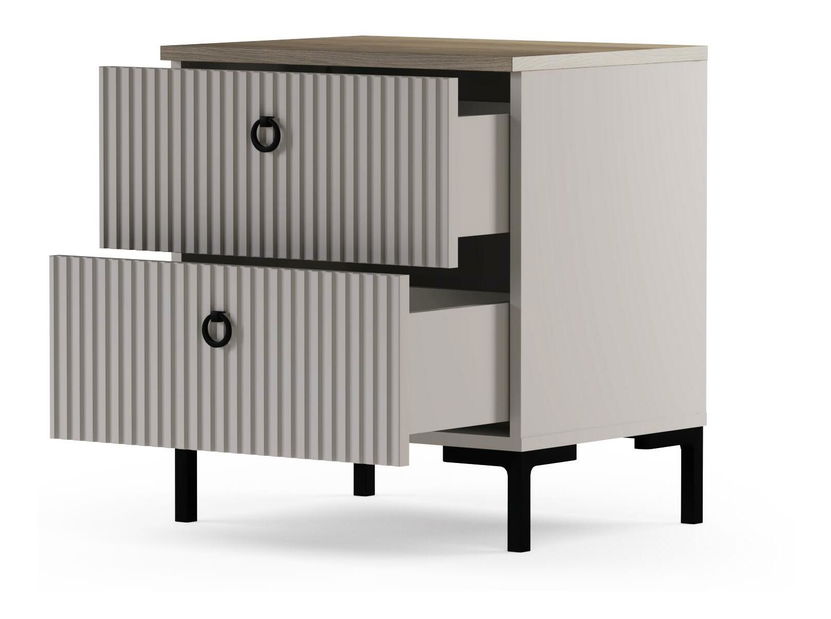 Noční stolek Demandaron (taupe + dub silverjack)