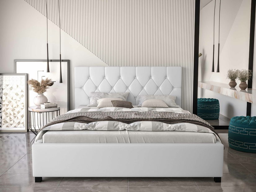 Manželská postel 180 cm Sylvie (bílá) (s roštem a úložným prostorem)