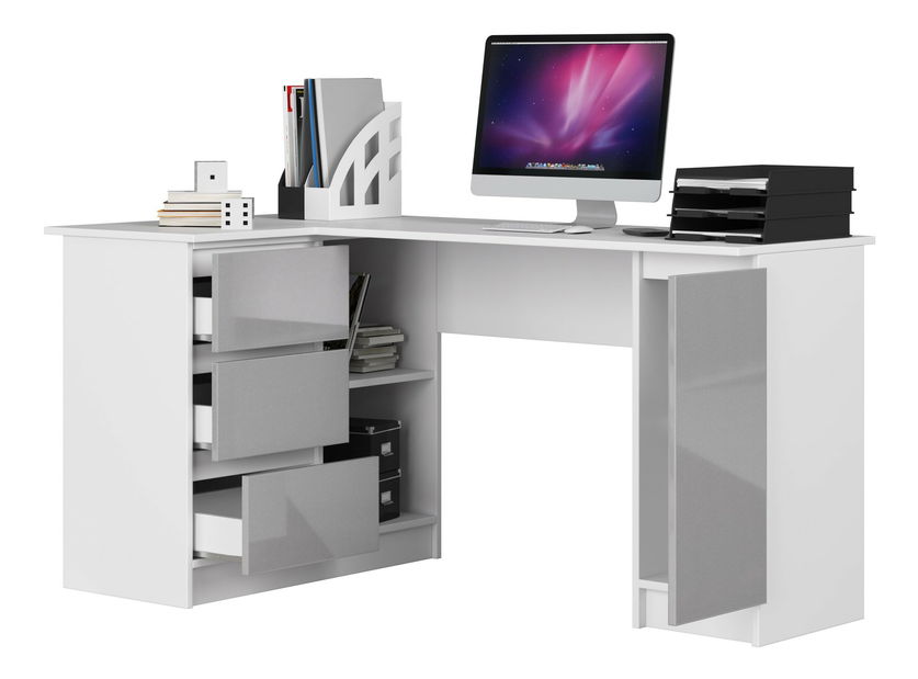 Rohový PC stolek Bevin (metalický lesk) (L)