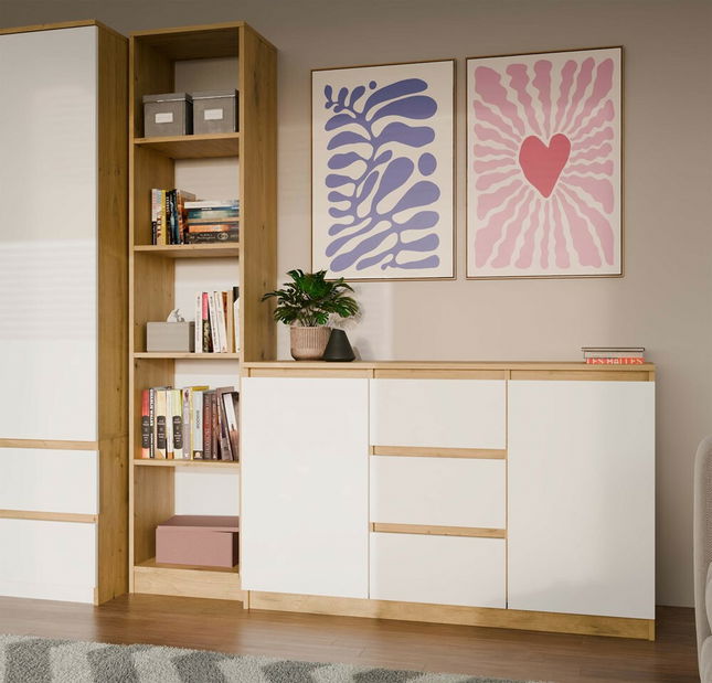 Komoda Musecalo 11 (dub artisan + bílá)