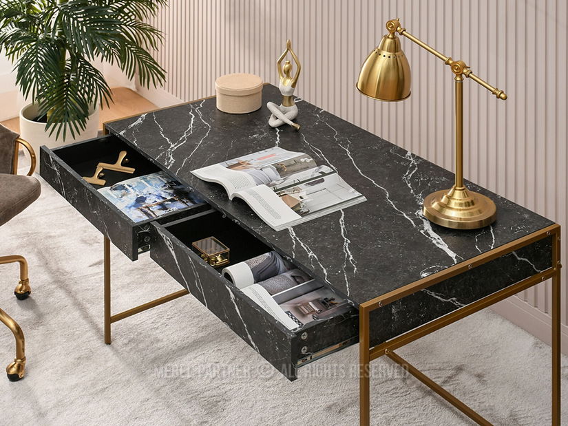 PC stolek Unica (černý mramor + zlatá)