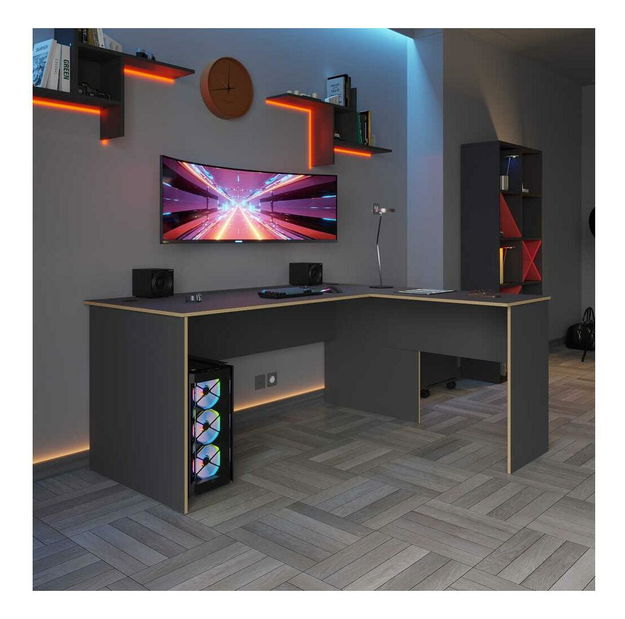 Rohový PC stolek Raven (antracit + dub)