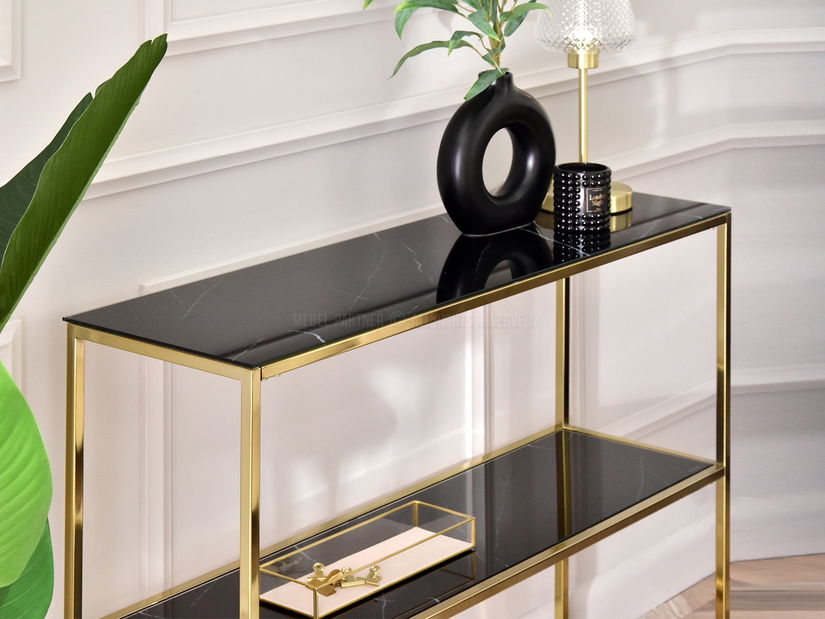 Konzolový stolek Bella Kons Bis (černý mramor + zlatá)