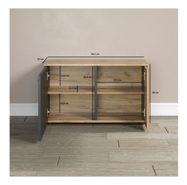 Botník (skříňka na boty) Esferas (grafit + dub evoke)