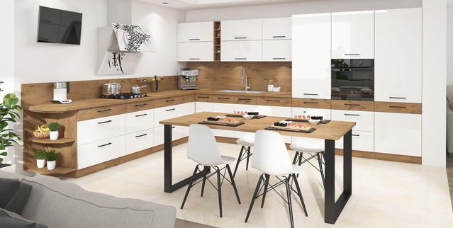 Kuchyně Virion 91 (lesk bílý + dub lancelot)