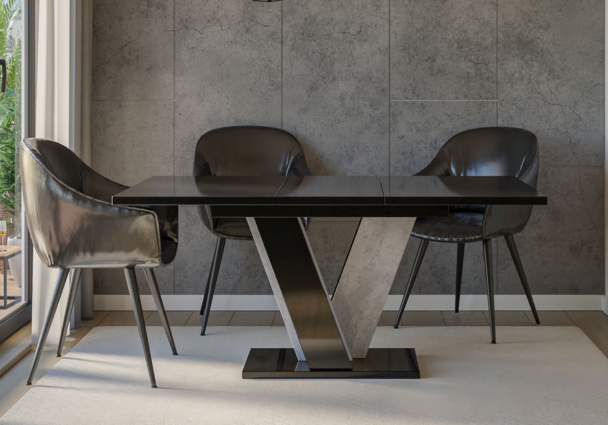 Jídelní stůl Venag (lesk černý + kámen) (pro 4 až 6 osob)