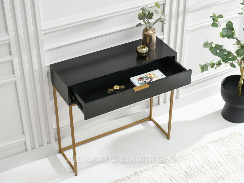 Konzolový stolek Norma M (černé dřevo + zlatá)