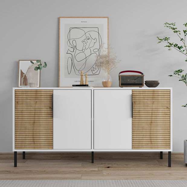 Komoda Zerksa (bílá + dub safírový)