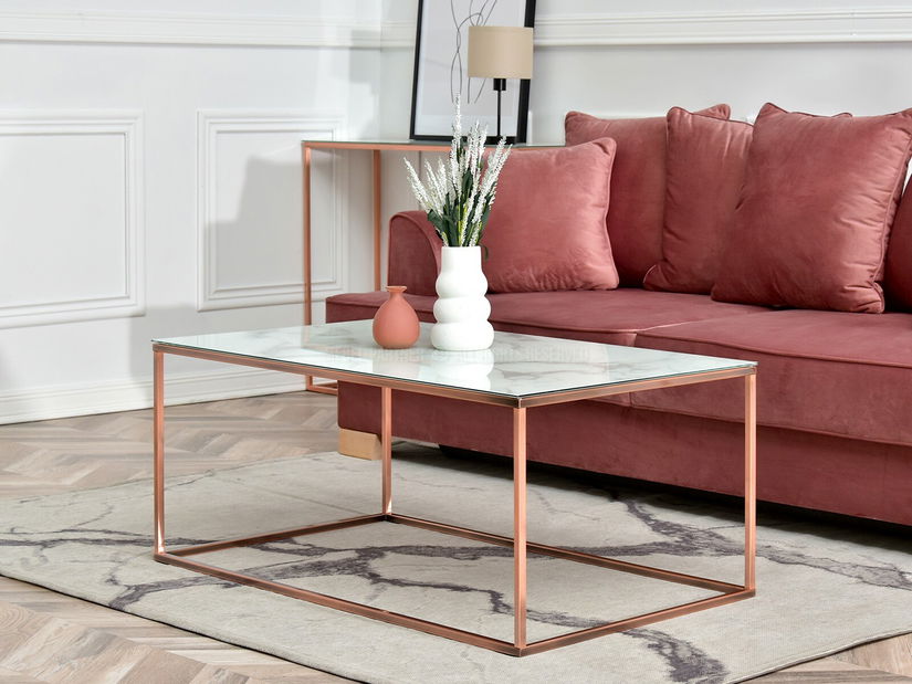 Konferenční stolek Bella Xl (bílý mramor + měděná)