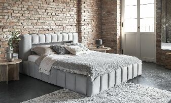 Manželská postel 140 cm Luxa (světle šedá) (s roštem, úl. prostorem a LED)