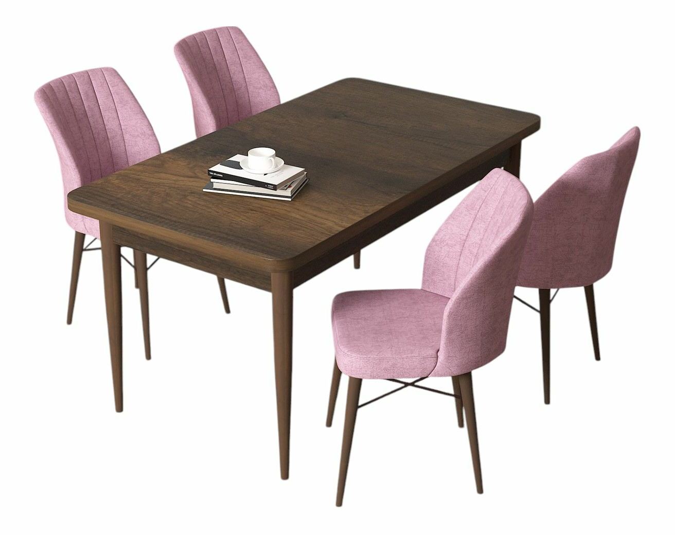 Jídelní set Arpo (ořech barokní + růžová) (pro 4 osoby)