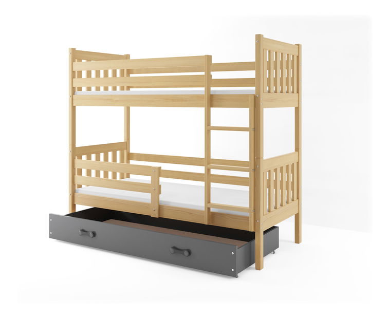 Patrová postel 80 x 160 cm Carius B (borovice + grafit) (s rošty, matracemi a úl. prostorem)
