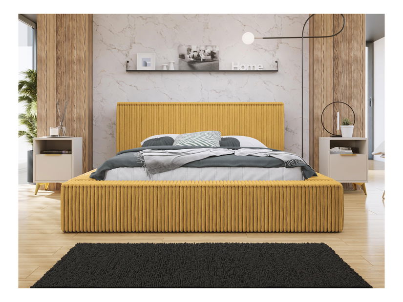 Manželská postel 160 cm Gretty S (hořčicová) (s roštem) (s úl. prostorem)