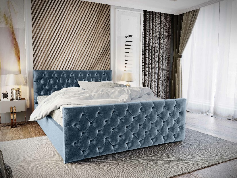 Manželská postel 180 cm Velva (modrá) (s roštem a úložným prostorem)