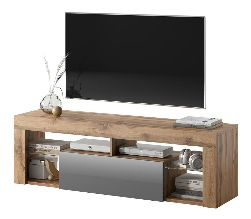 TV skříňka/stolek Bionca (s osvětlením) (dub lancelot + šedá)