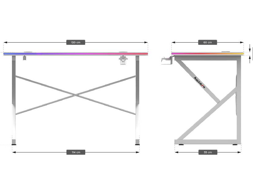 PC stolek Hyperion 1.7 (bílá + vícebarevná) (s LED osvětlením)