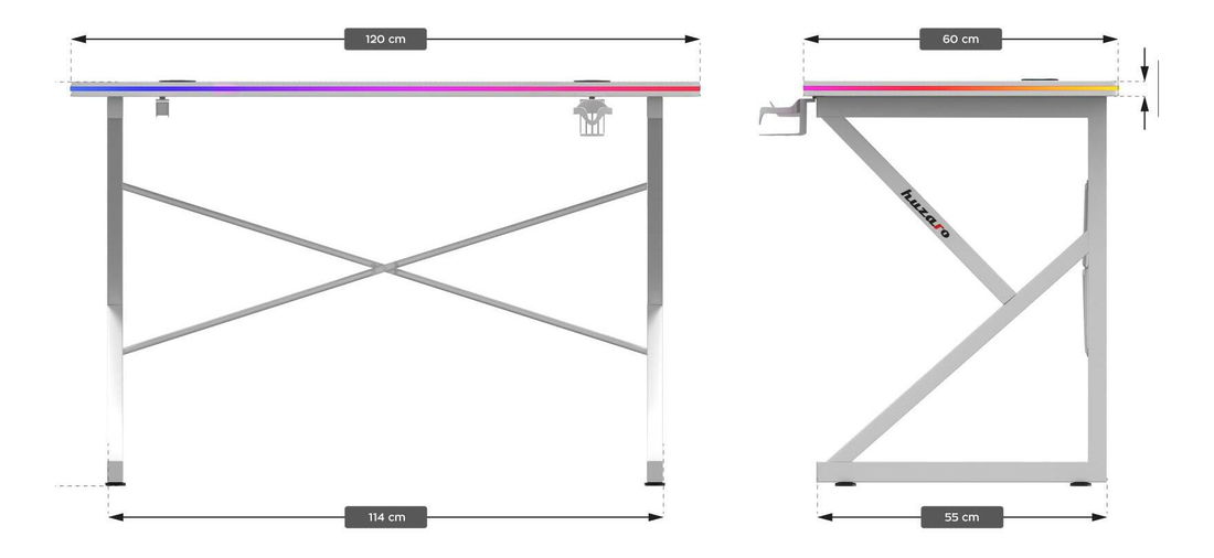 PC stolek Hyperion 1.7 (bílá + vícebarevná) (s LED osvětlením)