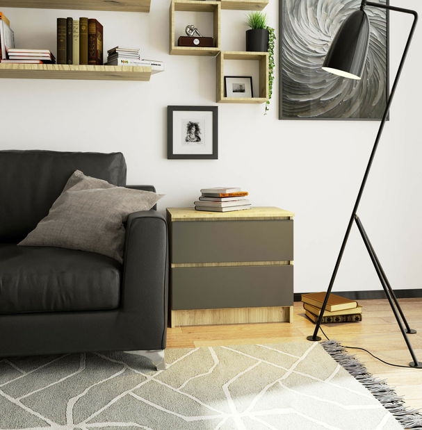 Noční stolek Kalista (dub artisan + šedá)