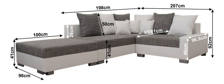 Rohová sedací souprava Pitton New bílá + šedá (L) (s taburetem)