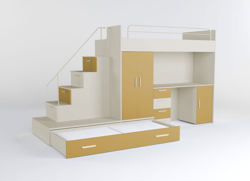 Dětská postel Ruby V (kašmír + žlutá) (s rošty)