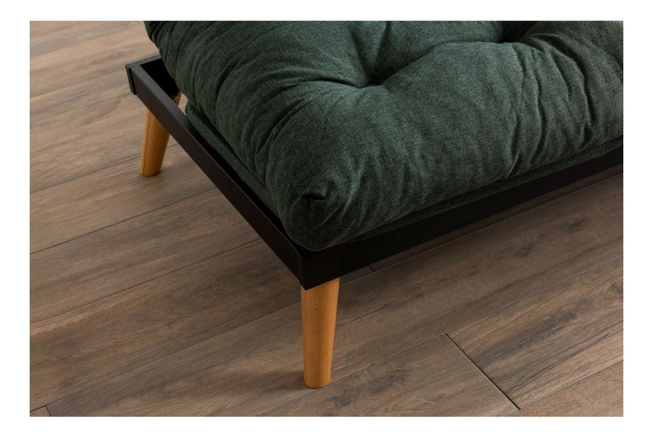 Rozkládací pohovka Sakotta (zelená + dřevo)