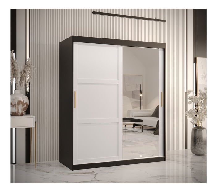 Šatní skříň Riven 2 150 (černá matná + bílá matná) (se zrcadlem)