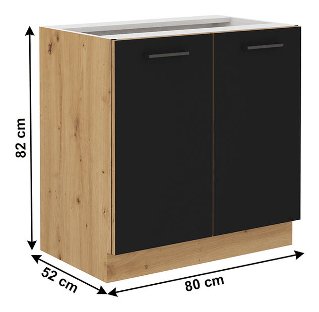 Dolní kuchyňská skříňka Meriel 80 D 2F BB (černá + dub artisan)