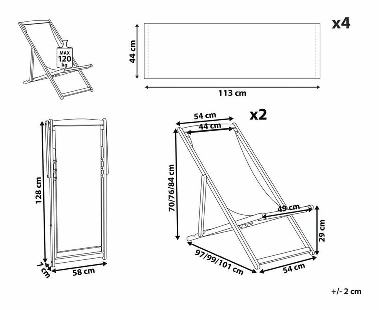 Set 2 ks zahradních lehátek s náhradními potahy Antio (bílá + zelená)