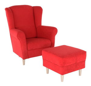 Křeslo ušák s taburetem Aevo červená