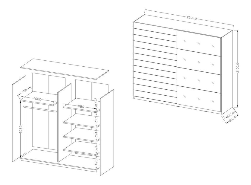 Šatní skříň Afrodita Typ 68 (bílý popol)
