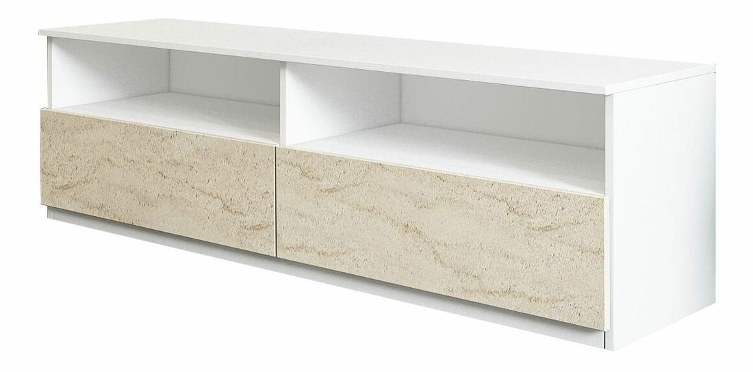 TV stolek/skříňka Naturalia T (bílá + travertin)