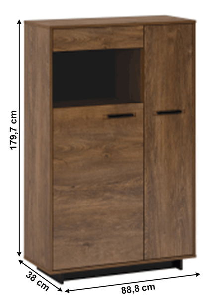 Vitrína Diram C1 (dub bolzano + černá)