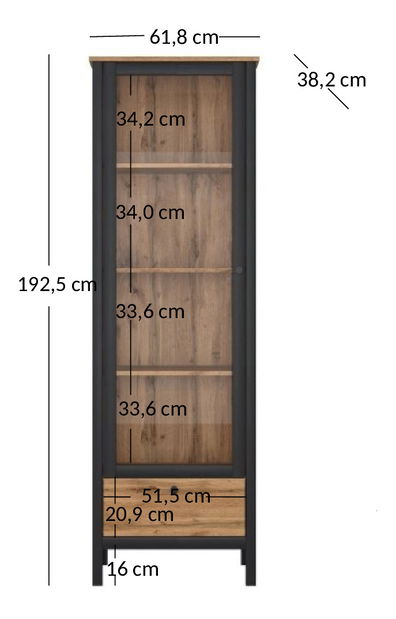 Vitrína Leticia (dub wotan + černá)