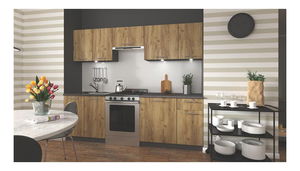 Kuchyně 240 cm Danna (tmavé dřevo + šedá)