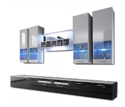 Obývací stěna Aston 2 (bílá + černá) (s osvětlením)