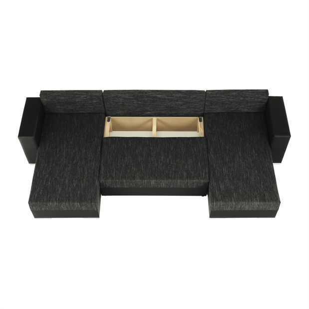 Rohová sedací souprava ve tvaru U Esa (černá + černý melír)