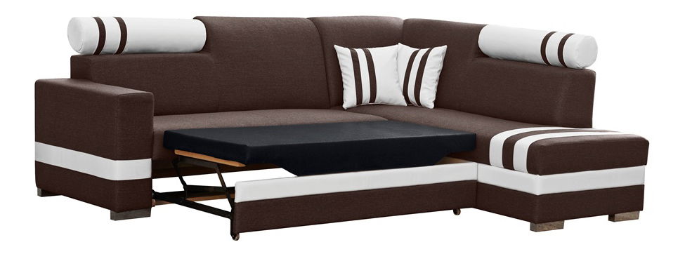 Rohová sedací souprava Raisa (tmavěhnědá + bílá) (P)