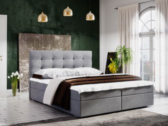 Manželská postel Boxspring 180 cm Fade 2 (šedá) (s matrací a úložným prostorem)