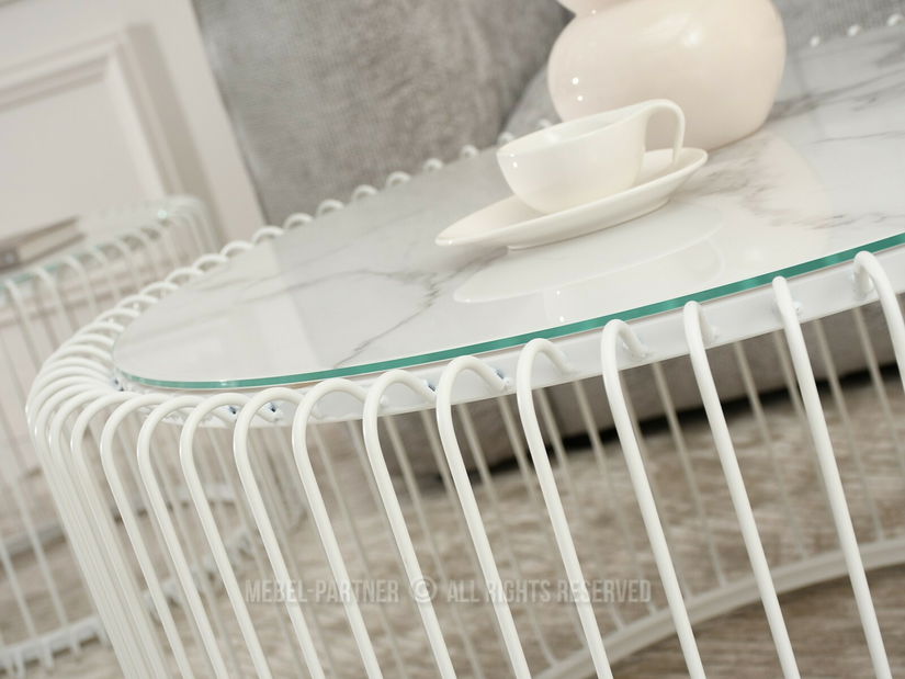 Konferenční stolek Niquel (mramor + bílá)