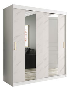 Šatní skříň 180 cm Marbelo P (matná bílá + bílý mramor)