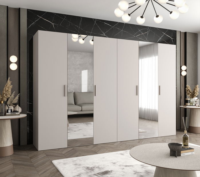 Šatní skříň 300 cm Borry 2 (kašmír + stříbrná)