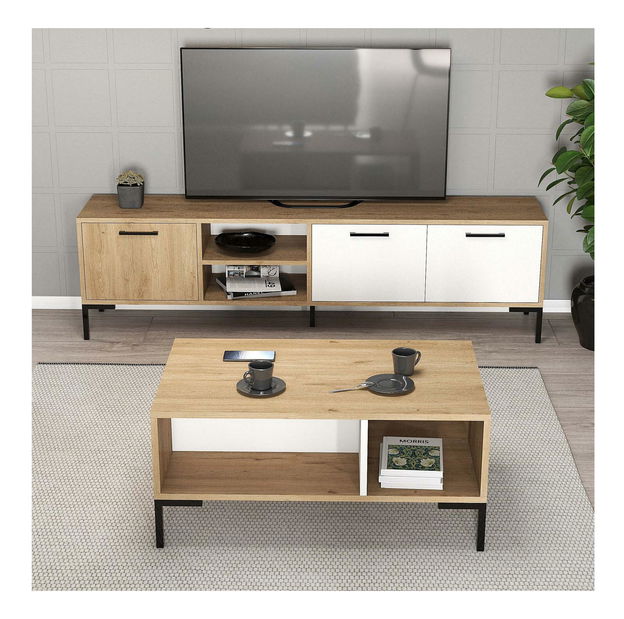 Sada nábytku do obývacího pokoje Povipi 2 (dub + bílá)