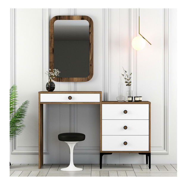 Toaletní stolek Logan 2 (ořechové dřevo + bílá) (se zrcadlem)