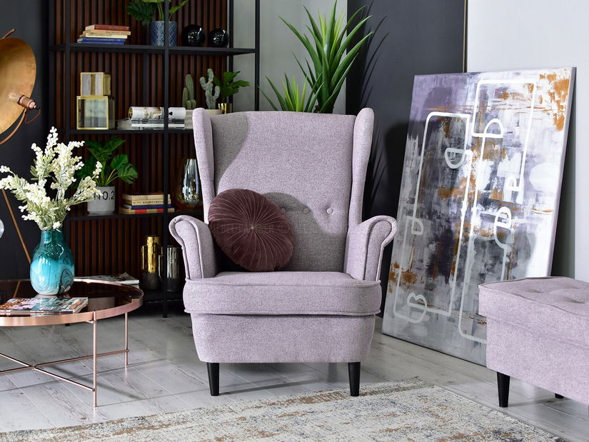 Křeslo ušák Margis (pudrová + buk)