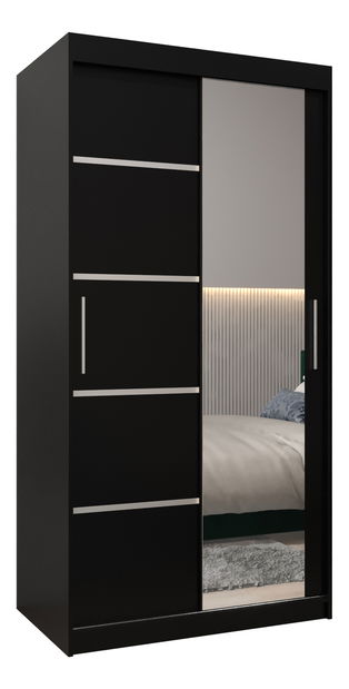 Šatní skříň 100 cm se zrcadlem Verika 2 100 (černá)
