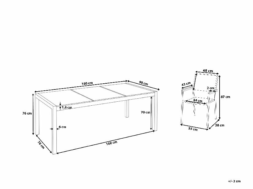 Zahradní jídelní sada Grosso (černá) (skleněná deska 180x90 cm) (ratanové židle) (žula)